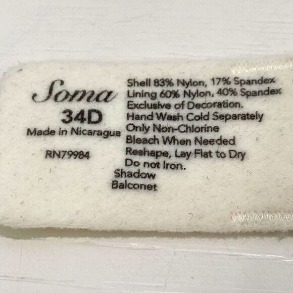 Soma Shadow Balconette Bra Off White Dotted Overlay Underwire Bra Size 34 D - Picture 3 of 9